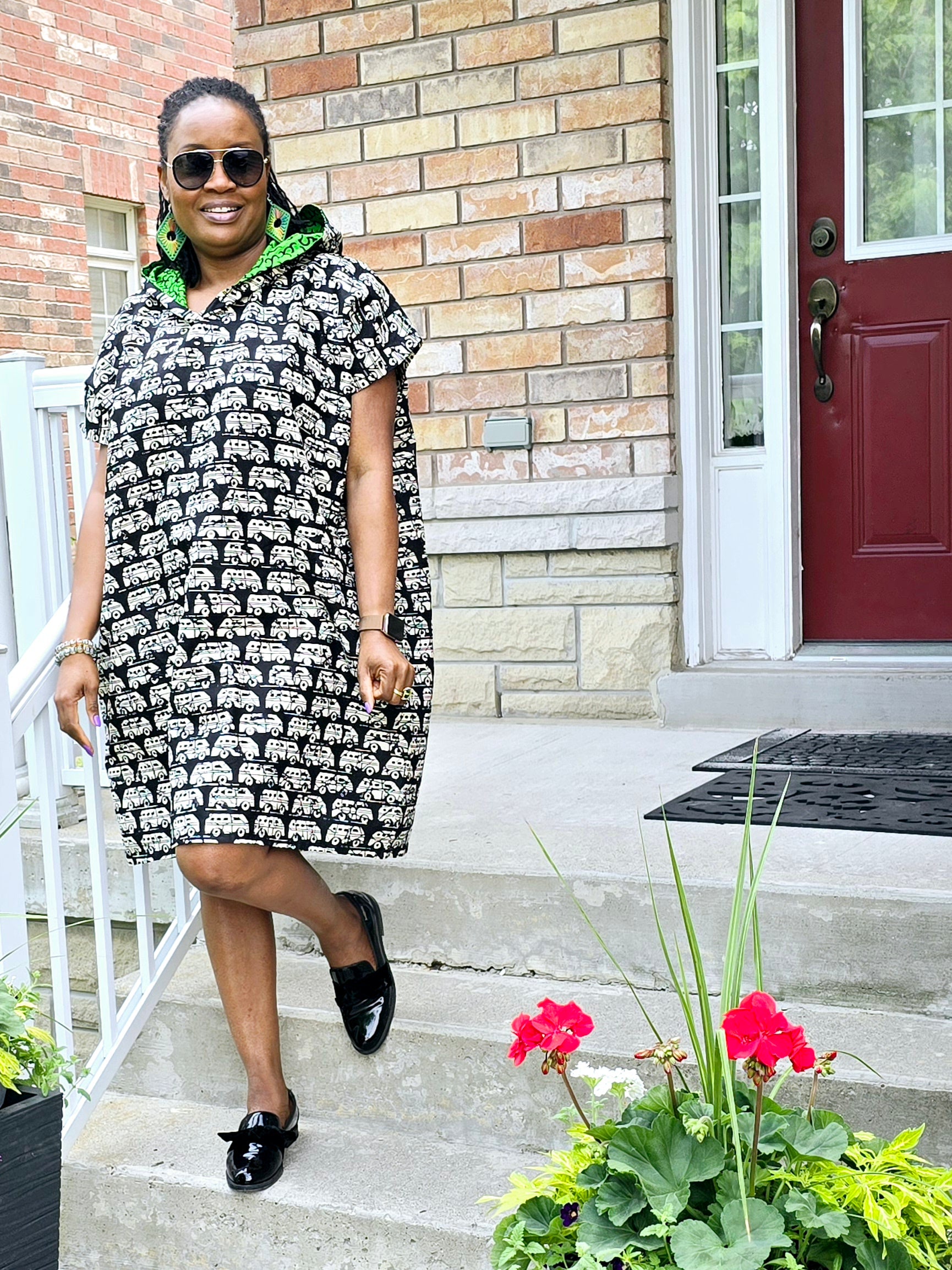 Ankara Bus Shift Dress with Hoodie