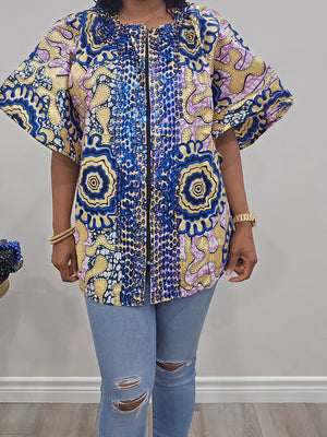 Ankara Beaded Blouse (Front Zipper)