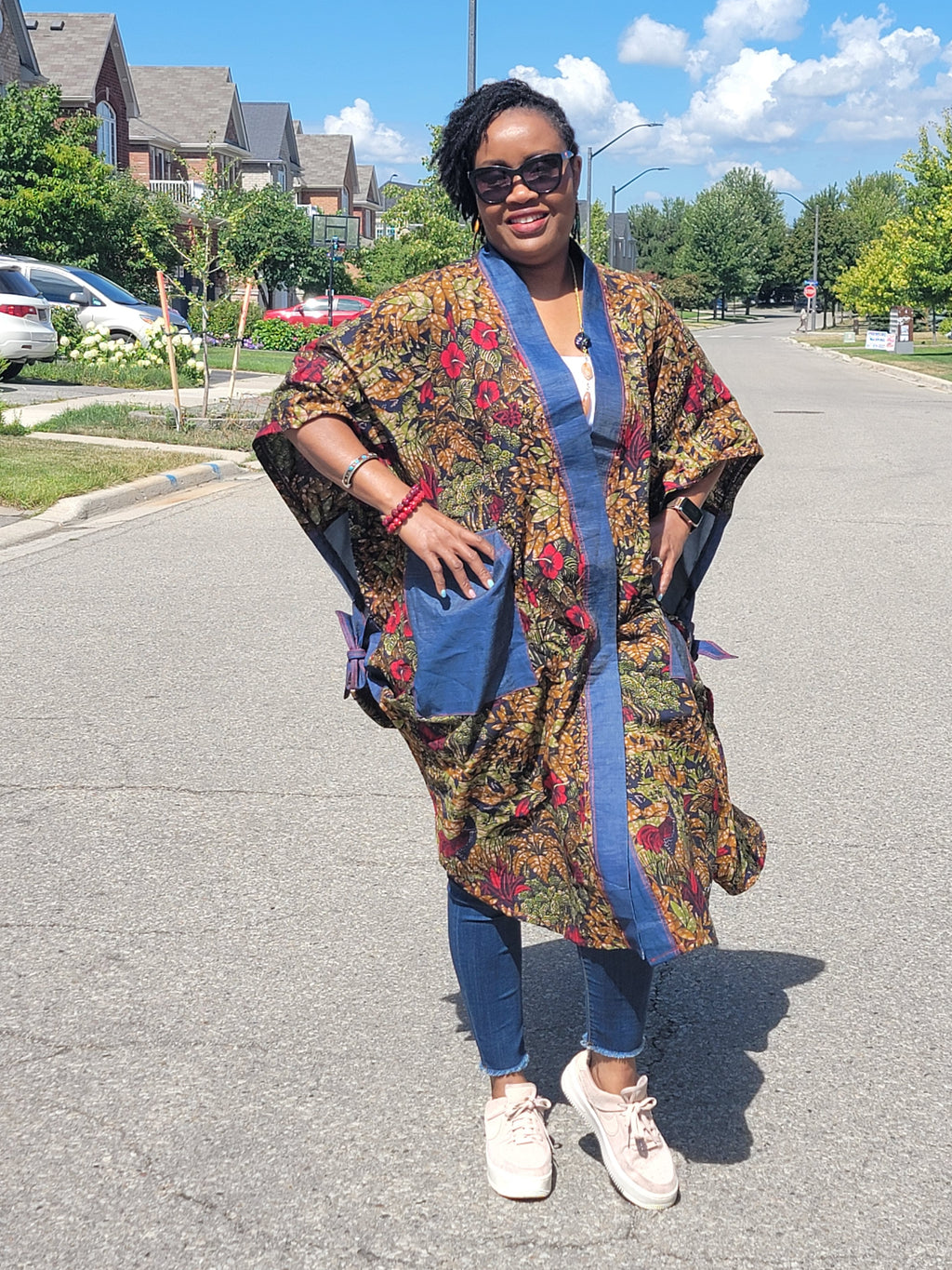 Temi Hi-Low Ankara/Denim Kimono