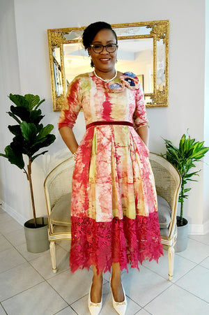 Yemisi Adire With Cord Lace Dress