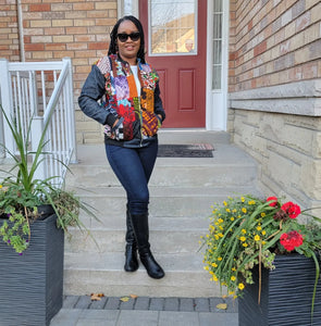 Ankara Patchwork and Denim Bomber Jacket