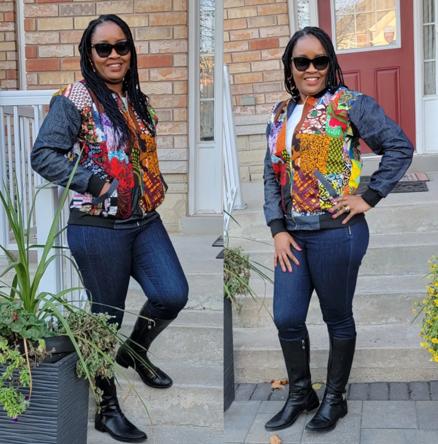 Ankara Patchwork and Denim Bomber Jacket